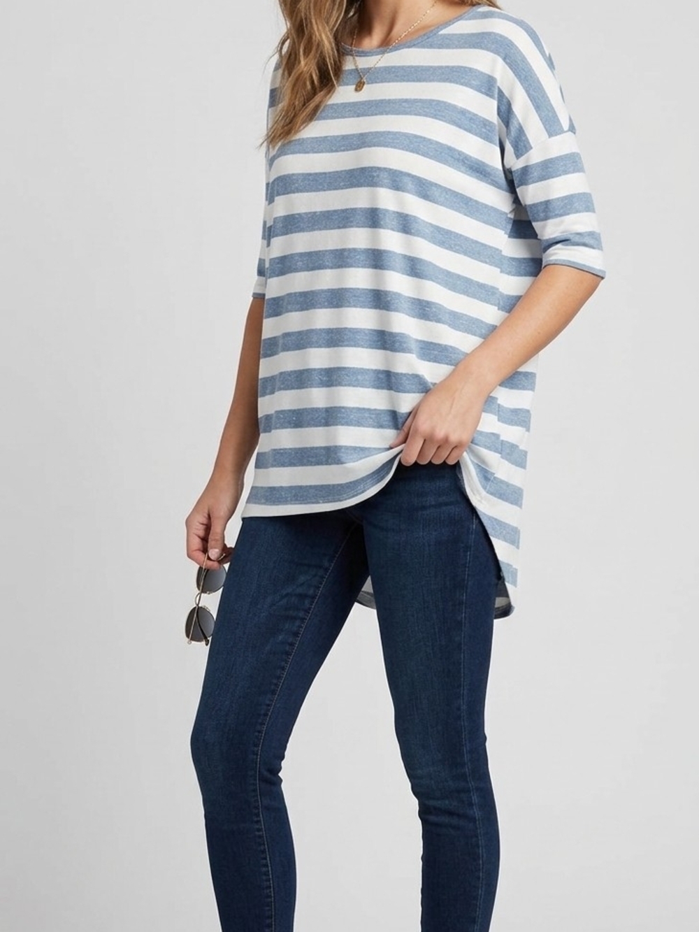 LuLaRoe Blue White Striped Scoop Neck Short Sleeve Jersey Pullover T-Shirt XXS